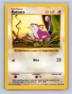 Pokemon TCG Rattata Base Set 61/102 Regular Shadowless Common - LP - Image 3