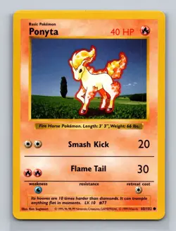 Pokemon TCG - Ponyta 60/102 Base Set common Shadowless - LP - Image 3