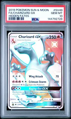 2019 POKEMON SUN & MOON HIDDEN FATES #SV49 FULL ART/CHARIZARD GX PSA 10 - Image 1