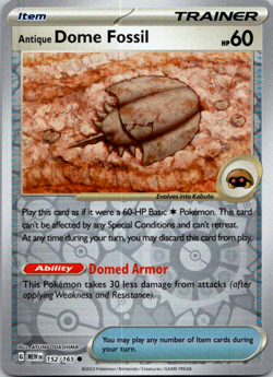 Antique Dome Fossil 152/165 151 Reverse Holo Pokemon TCG NM - Image 1