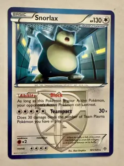 Regular Snorlax 101/135 NM Team Plasma Storm Pokemon TCG - Image 1
