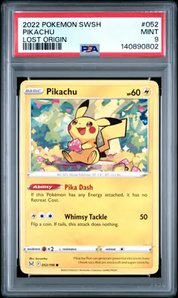 2022 POKEMON SWORD & SHIELD LOST ORIGIN #052 PIKACHU PSA 9 - Image 1
