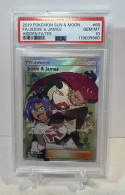 PSA 10 Jessie and James Full Art 68/68 Hidden Fates Pokemon Card 2019 GEM MINT - Image 1