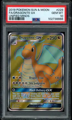 Pokemon Dragonite GX Sun & Moon Unified Minds FA 229/236 PSA 10 - Image 1