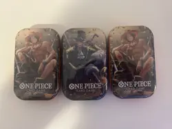One Piece Card Game Sealed Tins - 2x Portgas D. Ace & 1x Sabo — IN HAND - Image 1
