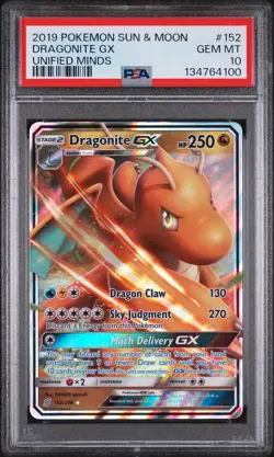 2019 Pokemon Sun & Moon Unified Minds Dragonite GX #152 PSA 10 - Image 1