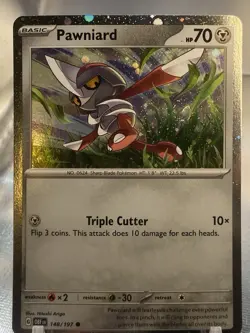 Pokemon TCG Pawniard OBF 148/197 Cosmos Holo Card FART SWIRL - Image 1