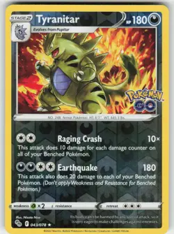 Tyranitar 043/078 Reverse Holo Rare Pokemon GO Pokemon NM - Image 1