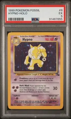 1999 POKEMON FOSSIL #8 HYPNO-HOLO PSA 5 - Image 1