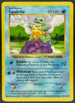 1999 Pokemon Base Set Shadowless Squirtle #63/102 - Played - Image 1