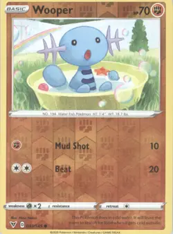 Wooper Reverse Holo Pokemon tcg SWSH04: Vivid Voltage #083/185 - Image 1