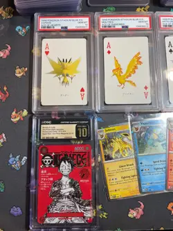 RESERVED LOT PSA 10 Birds Trio & Mewtwo Poker CGC 10 Magazine Luffy & 5 Singles - Image 2