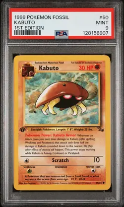 1999 POKEMON FOSSIL 1ST ED #50 KABUTO PSA 9 - Image 1