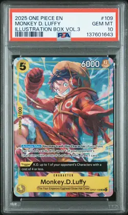 2025 ONE PIECE PROMOS #109 MONKEY D. LUFFY ILLUSTRATION BOX VOL.3 PSA 10 - Image 1