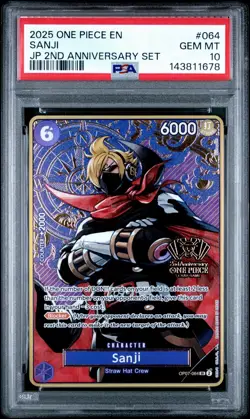 2025 ONE PIECE OP07-064 JAPANESE 2ND ANNIVERSARY SET SANJI ENG PSA 10 GEM MINT - Image 1