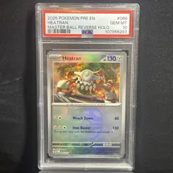2025 Pokemon Prismatic Evolutions Heatran Master Ball Reverse Holo #068 PSA 10 - Image 1