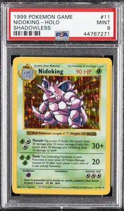 1999 POKEMON BASE SET SHADOWLESS #11 NIDOKING-HOLO PSA 9 - Image 1