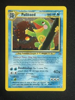 Vintage Politoed Holo 8/75 Neo Discovery Pokemon Card SWIRL! - Image 1