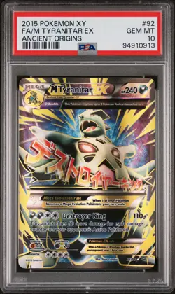 2015 POKEMON XY ANCIENT ORIGINS #92 FULL ART/M TYRANITAR EX PSA 10 - Image 1