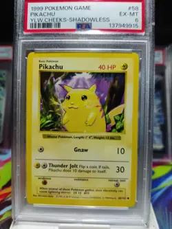 POKEMON PSA 6 Base Set Yellow Cheek Pikachu SHADOWLESS - Image 1