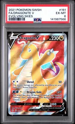 2021 POKEMON SWORD & SHIELD EVOLVING SKIES #191 FULL ART/DRAGONITE V PSA 6 - Image 1
