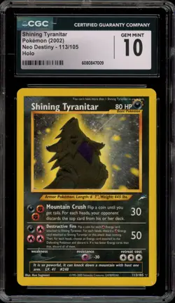 Pokemon Shining Tyranitar Neo Destiny Unlimited Holo Secret Rare #113 CGC 10 - Image 1
