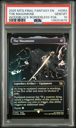 2025 MTG FINAL FANTASY WOODBLOCK BORDERLESS-FOIL #0353 THE MASAMUNE PSA 10 - Image 1