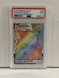 Pokemon Pikachu VMAX Rainbow Full Art Vivid Voltage 188/185 PSA 9 Mint TCG - Image 1