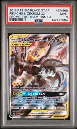 2019 POKEMON SM BLACK STAR PROMO #SM168 FULL ART/PIKACHU & ZEKROM GX PSA 9 - Image 1