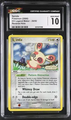 CGC 10 GEM MINT Spinda EX Legend Maker 26/92 Reverse Holo STAMPED Pokemon Card - Image 1