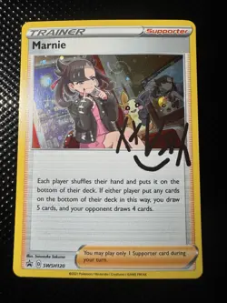 HD Galaxy Swirl Pokemon Marnie SWSH120 SWSH Cosmos Holo Promo Card - Image 1
