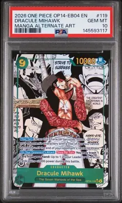 2026 ONE PIECE OP14-EB04-THE AZURE SEA'S SEVEN #119 DRACULE MIHAWK MANGA PSA 10 - Image 1