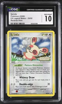 CGC 10 GEM MINT Spinda EX Legend Maker 26/92 Reverse Holo STAMPED Pokemon Card - Image 1
