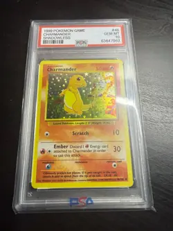 Pokemon Charmander 46/102 Shadowless Base Set 1999 Card PSA 10 Gem Mint - Image 1