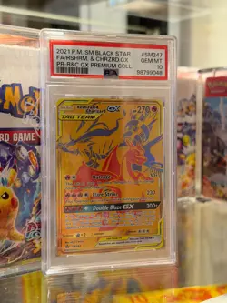 2021 POKEMON SM BLACK STAR PROMO #SM247 FULL ART/RESHIRAM & CHARIZARD GX PSA 10 - Image 1