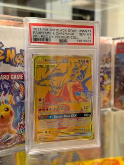 2021 POKEMON SM BLACK STAR PROMO #SM247 FULL ART/RESHIRAM & CHARIZARD GX PSA 10 - Image 1