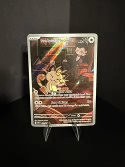 Pokemon Team Rocket's Meowth SV10 203/182 Holo Illustration Rare 70 HP TCG - Image 1