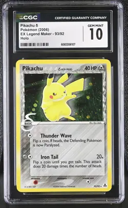 CGC 10 GEM MINT Pikachu 2006 EX Legend Maker 93/92 Holo Pokemon Card - Image 1