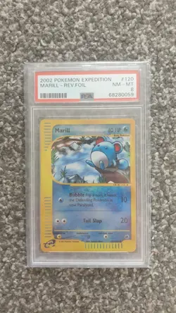 POKEMON CARD 2002 EXPEDITION MARILL REVERSE FOIL/HOLO #120 GRADED PSA 8 - Image 1