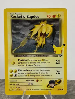 NM! Rocket's Zapdos (15/132) Celebrations 25th Anniversary Holo Pokemon Card! - Image 1