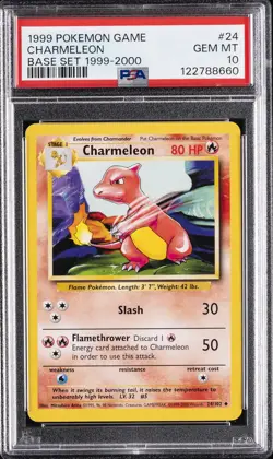 1999 POKEMON BASE SET 1999-2000 "4TH PRINT" #24 CHARMELEON PSA 10 - Image 1