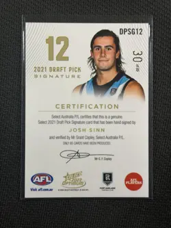 AFL Cards Select 2022 Optimum /85 Josh Sinn Gold Draft Pick Signature DPSG12 - Image 2