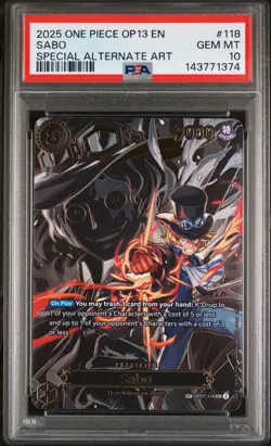 2025 ONE PIECE OP13-CARRYING ON HIS WILL SPECIAL ALTERNATE ART #118 SABO PSA 10 - Image 1