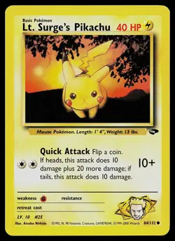 Pokemon Card - Lt. Surge's Pikachu Gym Challenge 84/132 Common - Image 1