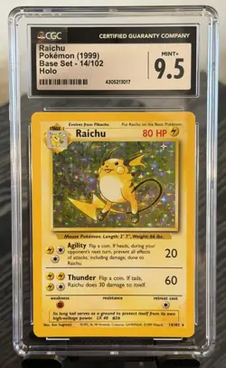 1999 Pokemon Base Set Raichu 14/102 Holo CGC 9.5 MINT+ - Image 1