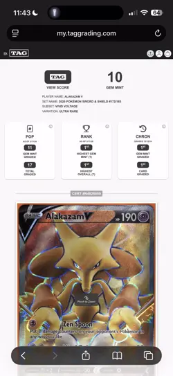 2020 POKEMON SWORD & SHIELD VIVID VOLTAGE #172 FULL ART/ALAKAZAM V PSA 10 TAG - Image 2