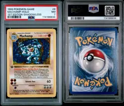 1999 POKEMON GAME 1ST ED-SHADOWLESS #8 MACHAMP-HOLO PSA 7 - Image 3