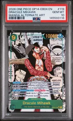 2026 ONE PIECE OP14-EB04-THE AZURE SEA'S SEVEN #119 DRACULE MIHAWK MANGA PSA 10 - Image 1
