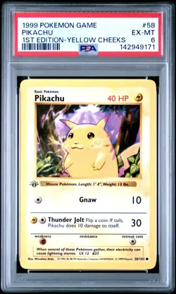 1999 POKEMON BASE SET 1ST EDITION-YELLOW CHEEKS #58 PIKACHU PSA 6 - Image 1