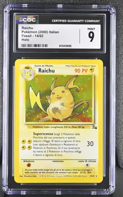 CGC 9 MINT Raichu 2000 Fossil Italian 14/62 Holo Pokemon Card - Image 1